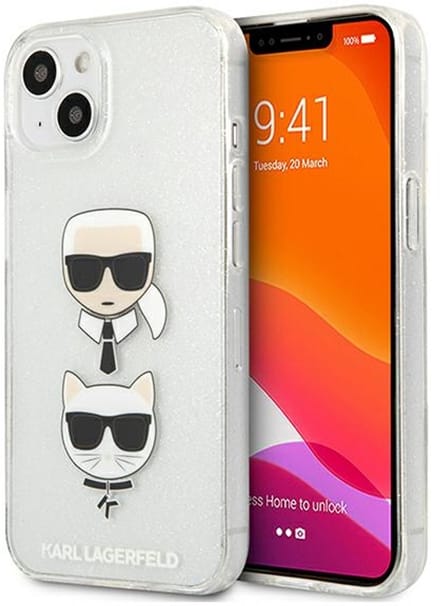 Karl Lagerfeld Glitter Karl's & Choupette - Beschermhoes - iPhone 13 mini - Srebrne