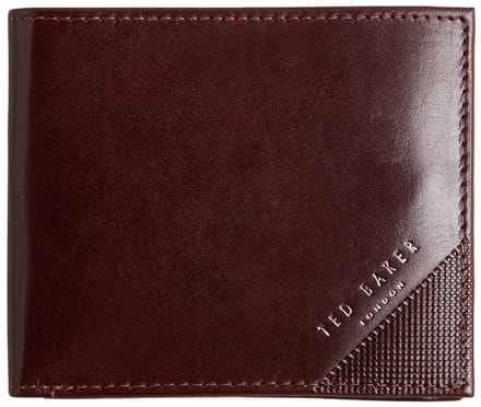 Ted Baker Leren portemonnee Embossed Corner Leather Bifold Coin Wallet Brown donkerbruin