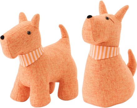 J-Line deurstopper Hond + Sjaal - polyester - oranje - small - set van 2