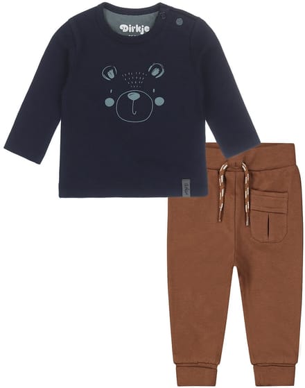 Dirkje - kledingset - Broek bruin - Shirt navy met beertje - Maat 56