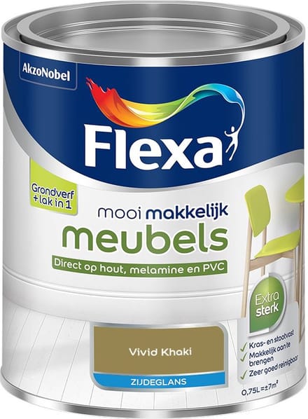 Flexa - Mooi Makkelijk Meubels Zijdeglans - Vivid Khaki - Mengverf - 750 Ml