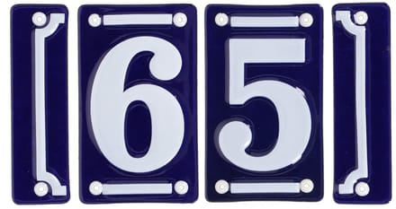 Best for Boots huisnummer 65 met sierrand - Oudhollands - emaille - blauw/wit