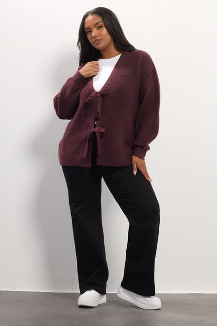 Yours Wijnrode Cardigan Met Strik Aan De Voorkant Size 50-52