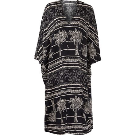 Dames zwarte midi-jurk met print en spaghettibandjes, oversized strandjurk