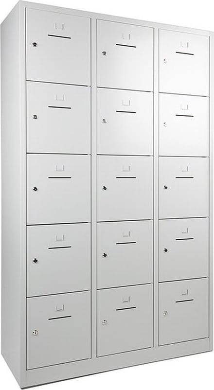 Lockerkast SHC met 15 deuren voorzien van brievensleuf in rood met hangoogsluiting (excl. hangslot)