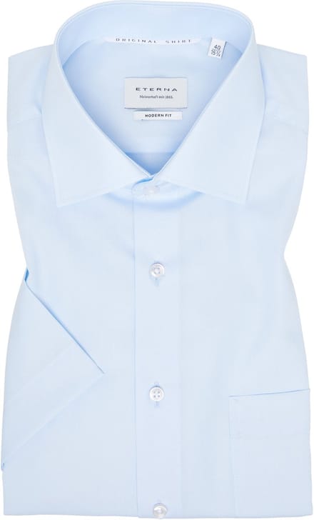 ETERNA modern fit overhemd korte mouw - popeline - lichtblauw - Strijkvrij - Boordmaat: 48
