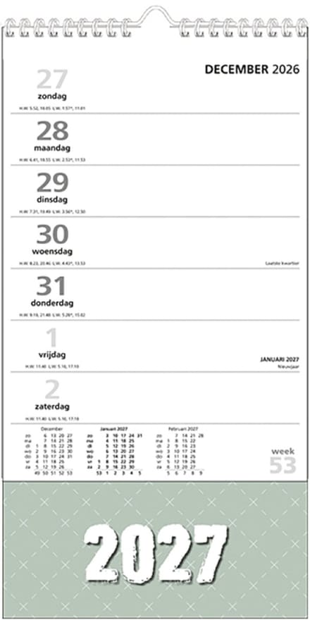 MGPcards - XL Minikalender 2027 - Week begint op zondag - 16 x 30 cm - Groen