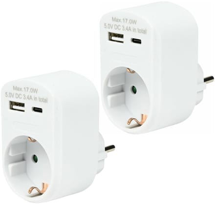 Benson Stopcontact met USB - 2x stuks - USB-A en USB-C - wit - 16A