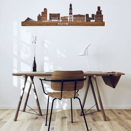 Skyline van Utrecht - Notenhout - 150cm - Wanddecoratie van hout