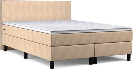 Boxspring Bravo - 180 x 200 - Pocketvering - Stof Beige - Inclusief Topmatras - 2-Persoons