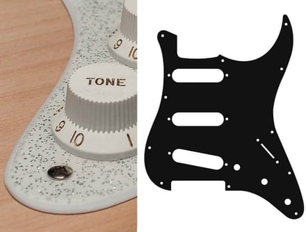 Boston ST-213-SSV pickguard, Stallion, standard, SSS, 3 pot holes, 3-5 switch, 2 ply, sparkling silver