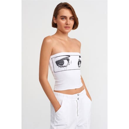 Geprinte Strapless Crop Top