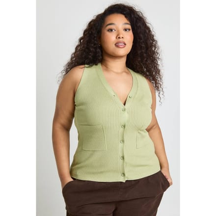boohoo Dames Plus Maat Geribbeld Gebreid Vest | Sage | Maat: 24-26