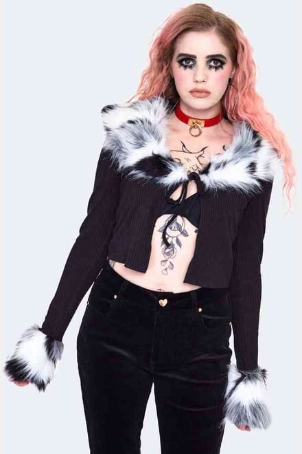 Jawbreaker - Fur Trim Cardigan - M - Zwart