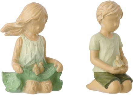 J-Line decoratie Kinderen Jongen/Meisje Zittend - polyresin - ecru - 2 stuks