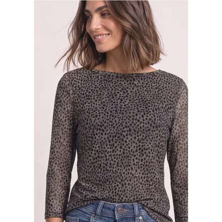 3/4-mouwig mesh-Shirt met boothals