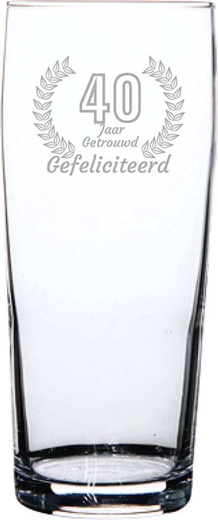 Gegraveerde bierfluitje 19cl Gefeliciteerd 40 jaar getrouwd