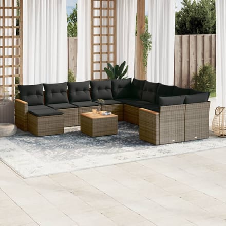 vidaXL - 12-delige - Loungeset - met - kussens - poly - rattan - grijs
