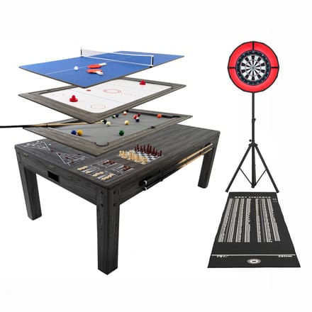7-in-1 speeltafel + dartbord - grijs houtlook - led-darts