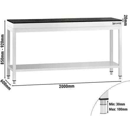 GGM Gastro Edelstahl Arbeitstisch PREMIUM - 2000x600mm - mit Grundboden - inkl. Granitarbeitsplatte