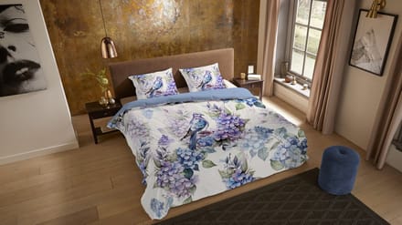 Pure dekbedovertrek duif & hortenzias - 2 persoons 200x200/220 cm - Multi - Microvezel