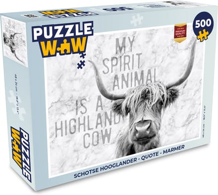Puzzel Schotse hooglander - Quote - Marmer print - Legpuzzel - Puzzel 500 stukjes