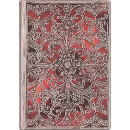 Paperblanks flexis cahier, silver filigree collection : garnet, formaat midi, gelinieerd