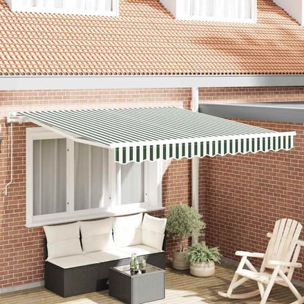 vidaXL - Uitschuifbare - luifel - Groen - en - Wit - 300 - x - 250 - cm
