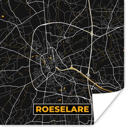 Poster Roeselare - Stadskaart - Plattegrond - Goud - Kaart - 30x30 cm
