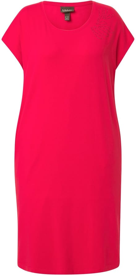 Ulla Popken - Dames - Jersey jurk siersteentjes oversized ronde hals - Lychee - Maat 54+