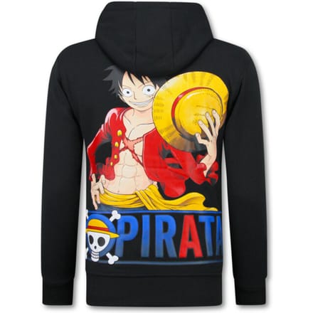 Oversized Hoodie Heren met Capuchon - One Piece Pirata Print - Dik Geweven - 5725 - Zwart