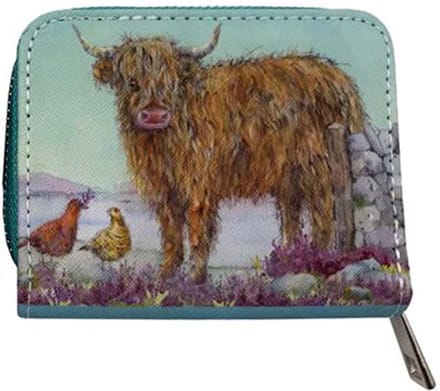 Portemonnee Highland Koe met Vogels Klein - 8,5x11x2cm (LxBxD)