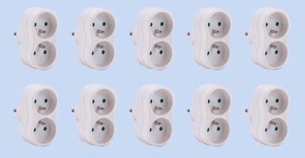 Set van 10 Tweevoudige Verdeelstekkers – Wit – 2 Stopcontacten per Stekker – 230V – 16A – Max. totaal vermogen: 3680W