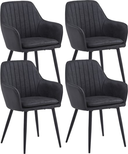 Colenis® - Lavinia Eetkamerstoel - Set Van 4 - Antraciet - Microfiber - Industrieel