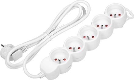 Stekkerblok 1.5m kabel Wit 5x stopcontact ,H05VV-F 1x1.5mm2, Imax=16A