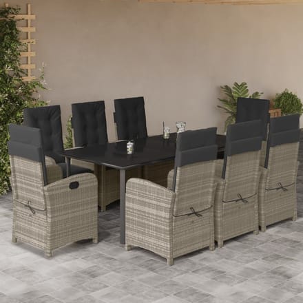 vidaXL - 9-delige - Tuinset - met - kussens - poly - rattan - lichtgrijs