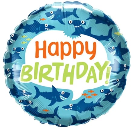 Folieballon Happy Birthday Grappige Haaien - flat = 45 cm (18")