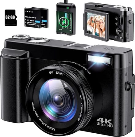 Luxe Digitale Camera – Vlog Camera voor Beginners – 4K – Hoogste Beeldkwaliteit – 48MP – Automatisch – Vernieuwd Design – Zwart