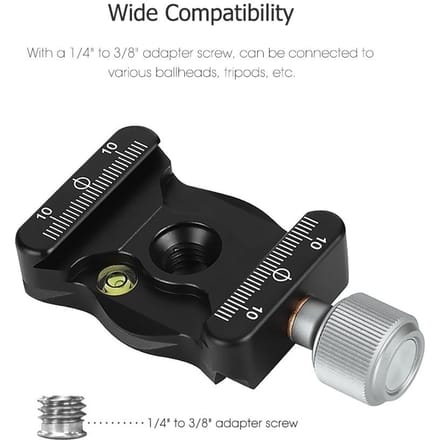 Snelkoppelingsklem van aluminiumlegering met 1/4 & 3/8 inch schroefbevestiging waterpas voor balhoofd zwart
