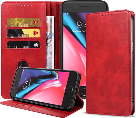 Smartphonica iPhone 7/8 leren hoesje met magnetische sluiting - Rood geschikt voor Apple iPhone 7;Apple iPhone 8