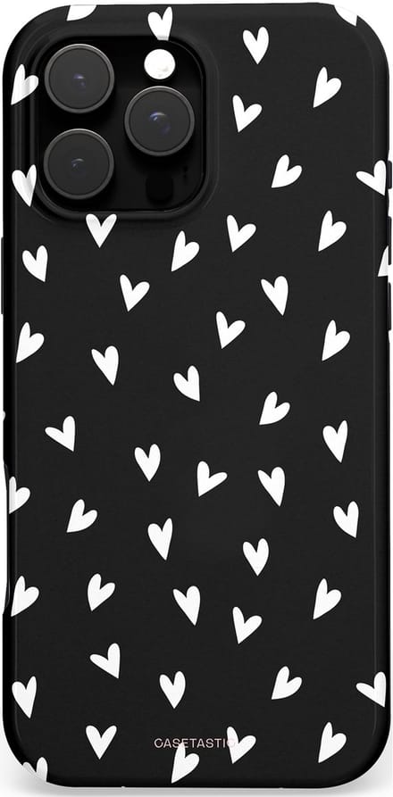 Casetastic hoesje geschikt voor Apple iPhone 16 Pro Max - MagSafe - Dubbellaagse bescherming - Stippen Hart - Fashion Case - Zwart Grijs