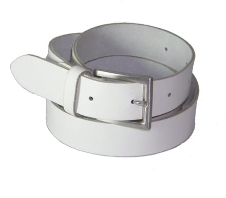 100% Leren Riem, 3 cm. Breed, maat 105 cm, Totale lengte 120 cm, Wit.