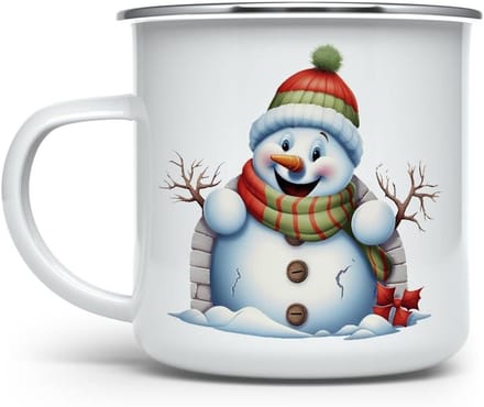 Emaille mok - Camping mok - Buiten genieten - Duurzaam ontwerp - 350ml - Sneeuwpop