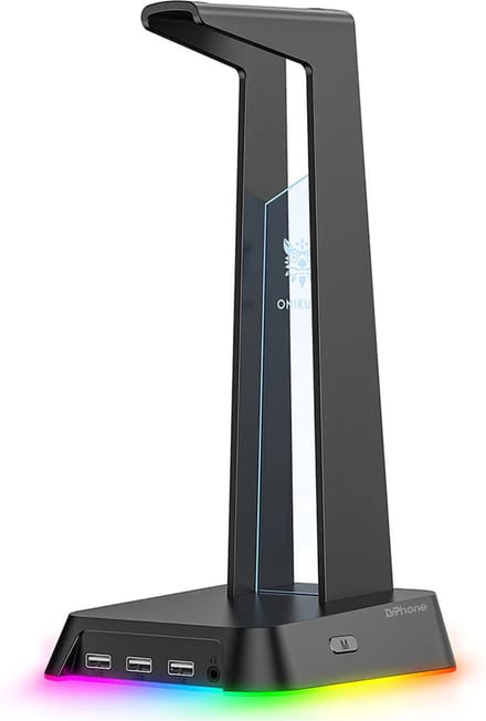 DrPhone ONIKUMA ST-2 - Hoofdtelefoonstandaard - 3 USB-Poorten, RGB-Verlichting en Audio-Interface - Koptelefoonstandaard - Organizer