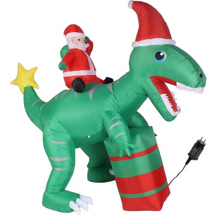 7.87ft Noël Gonflable Père Noël Monte sur Dinosaure Lumières LED Intégrées Décorations de Noël Gonflables pour blue
