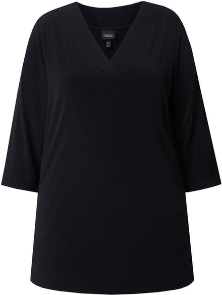 Ulla Popken - Dames - Longshirt A-lijn V-hals 3/4-mouwen - Zwart - Maat 66+