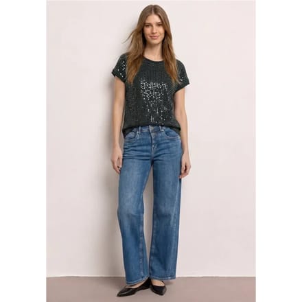 Shirt met ronde hals en pailletten