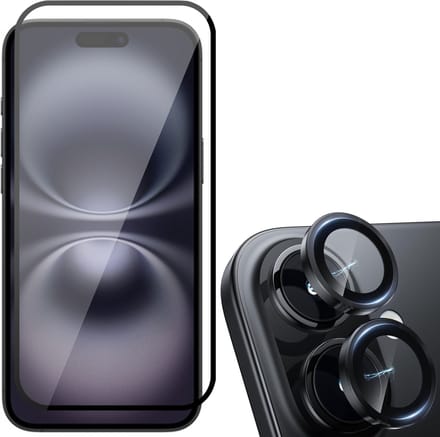 Screenprotector & Camera Protector geschikt voor iPhone 16 - Gehard Glazen Tempered Glass Krasbestendig