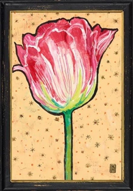 Lijstje hout zwart Roze tulp, 34x23,5cm
