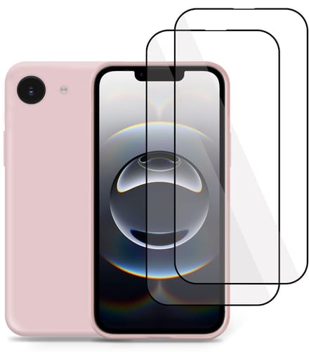 Technow Liquid Hoesje & 2x Screenprotector geschikt voor iPhone 16e – Full Screen Tempered Glass - Back Case Cover - Roze